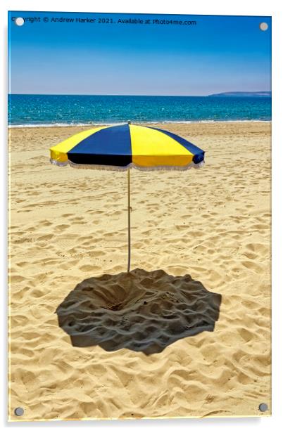A Sun Umbrella on Bournemouth Beach, Dorset, UK Acrylic by Andrew Harker