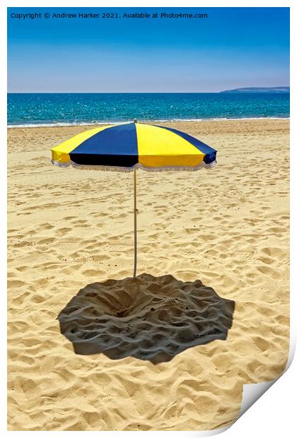 A Sun Umbrella on Bournemouth Beach, Dorset, UK Print by Andrew Harker