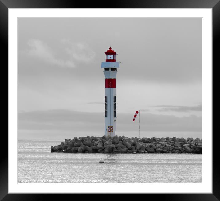 Lighthouse at Cannes with monochrome background Framed Mounted Print by Ann Biddlecombe