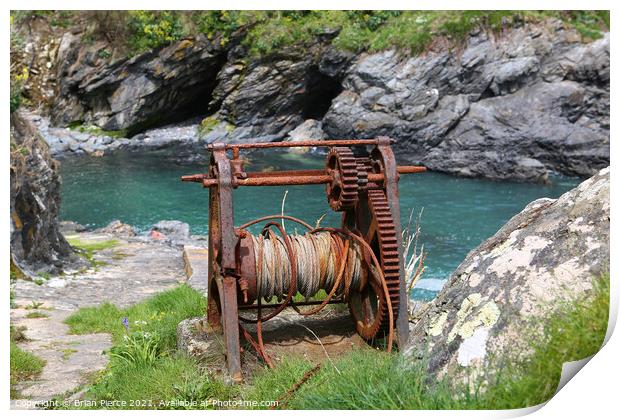The Old Boat Winch, Prussia Cove,, Cornwall  Print by Brian Pierce