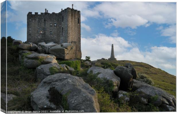 Carn Brea Castle and the Basset Monument. Redruth, Canvas Print by Brian Pierce