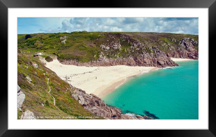 Porthcurno Beach from the Minack Theatre Framed Mounted Print by Brian Pierce