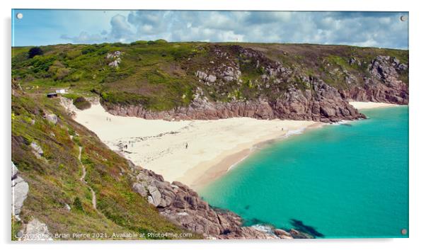 Porthcurno Beach from the Minack Theatre Acrylic by Brian Pierce