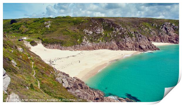 Porthcurno Beach from the Minack Theatre Print by Brian Pierce