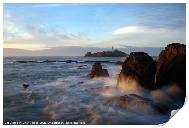 Godrevy Lighthouse, St Ives Bay, Cornwall Print by Brian Pierce