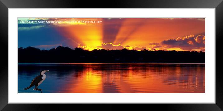 Vivid Orange sunset seascape Sunbeams. Framed Mounted Print by Geoff Childs