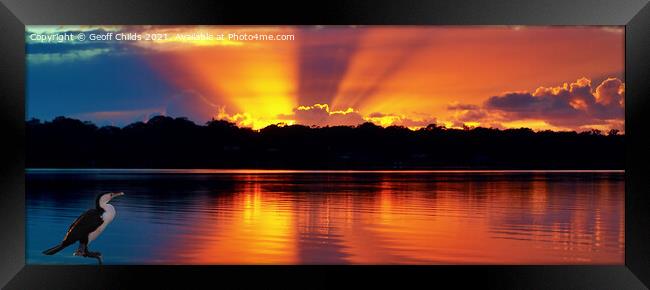 Vivid Orange sunset seascape Sunbeams. Framed Print by Geoff Childs