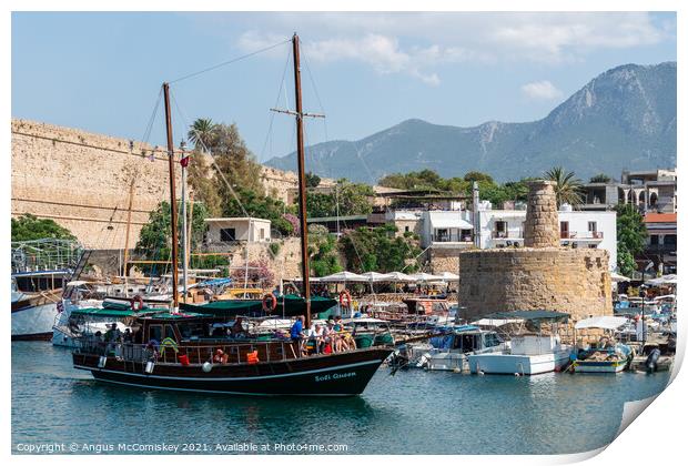 Gullet arriving at Kyrenia harbour Northern Cyprus Print by Angus McComiskey