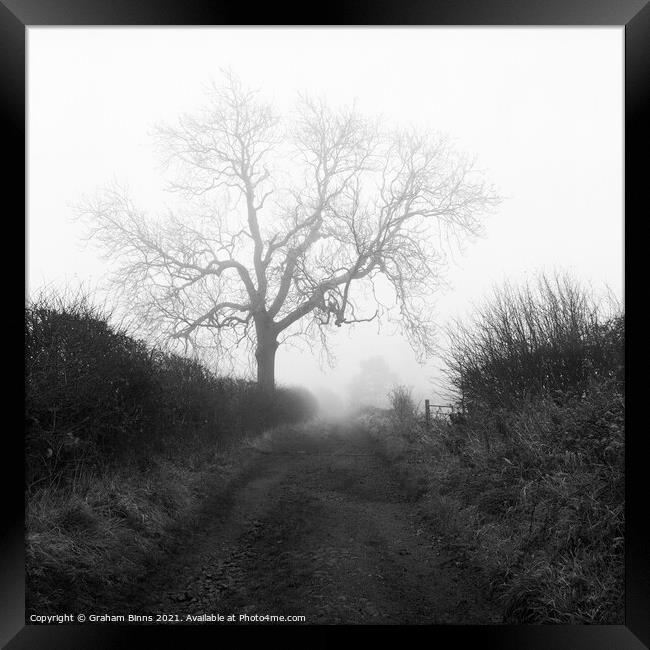 Wellands Lane Foggy Morning Framed Print by Graham Binns