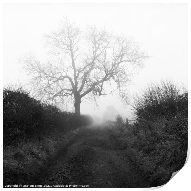 Wellands Lane Foggy Morning Print by Graham Binns