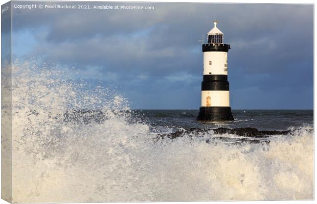 Rough Seas by Penmon Lighthouse on Anglesey Canvas Print by Pearl Bucknall
