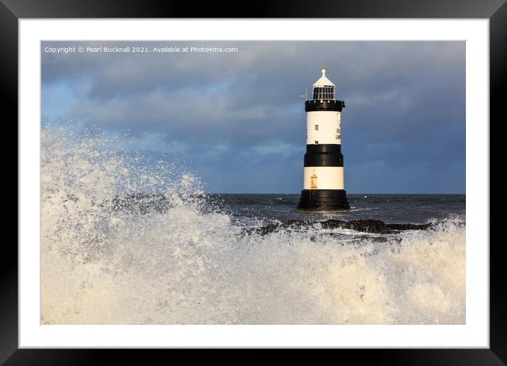 Rough Seas by Penmon Lighthouse on Anglesey Framed Mounted Print by Pearl Bucknall