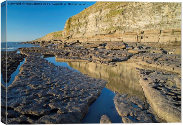 Cliffs Dunraven Bay South Wales looking west  Canvas Print by Nick Jenkins