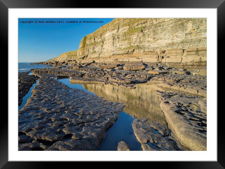 Cliffs Dunraven Bay South Wales looking west  Framed Mounted Print by Nick Jenkins