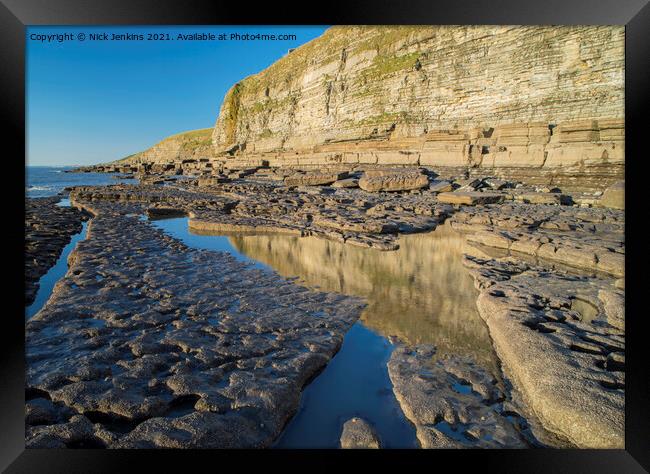 Cliffs Dunraven Bay South Wales looking west  Framed Print by Nick Jenkins