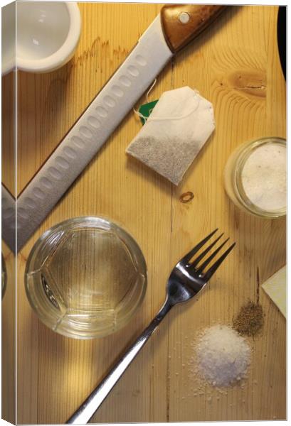 cutting board with cutlery and glass Canvas Print by Andrei Babchanok