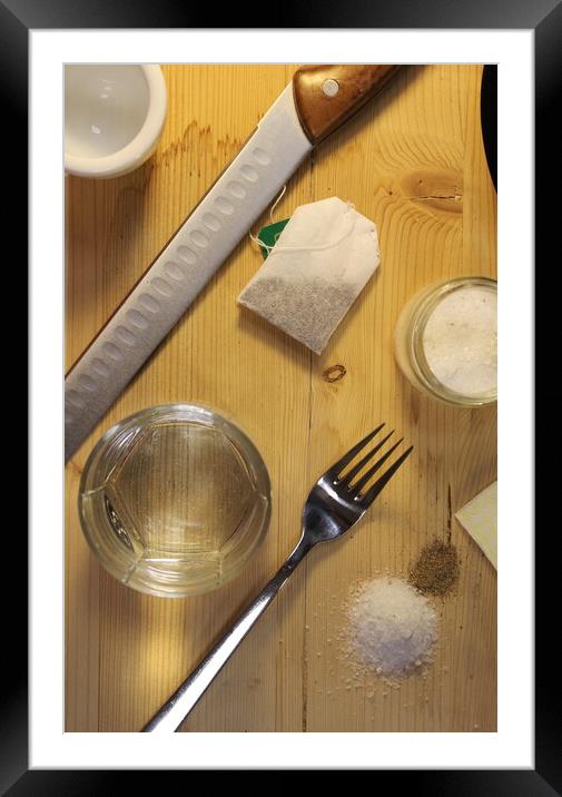 cutting board with cutlery and glass Framed Mounted Print by Andrei Babchanok