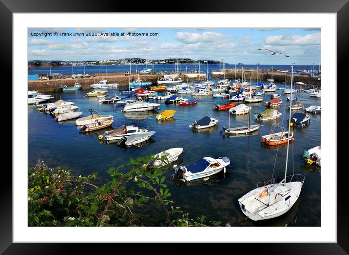 Small boats lie at anchor in Paignton Harbour Framed Mounted Print by Frank Irwin