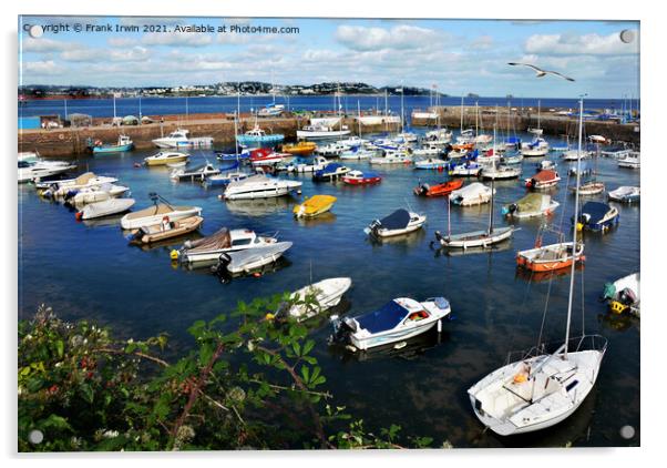 Small boats lie at anchor in Paignton Harbour Acrylic by Frank Irwin