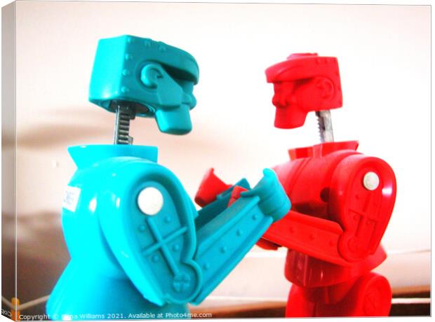 Retro Rock Em Sock Em Robot Toy Canvas Print by Fiona Williams