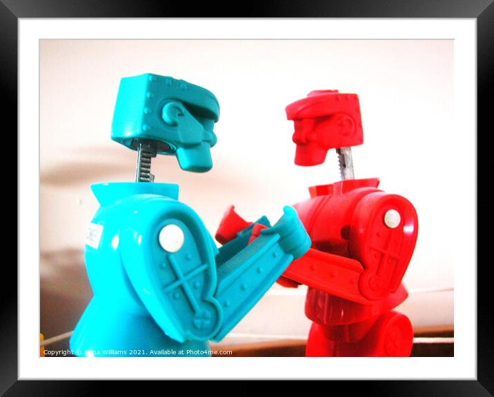 Retro Rock Em Sock Em Robot Toy Framed Mounted Print by Fiona Williams