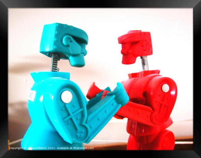 Retro Rock Em Sock Em Robot Toy Framed Print by Fiona Williams