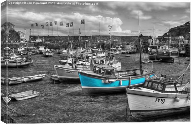Mevagissey's Charming Blue Boats. Canvas Print by Jonathan Pankhurst