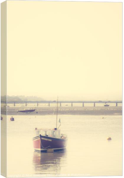 Moored Fishing Boat In The Teign Estuary, Devon At Canvas Print by Peter Greenway