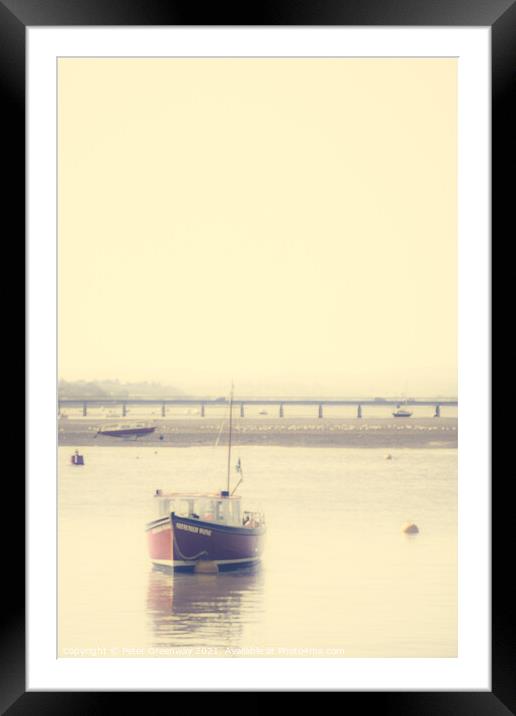 Moored Fishing Boat In The Teign Estuary, Devon At Framed Mounted Print by Peter Greenway