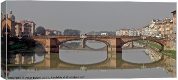 Ponte alla Carraia, bridge in Florence, Italy Canvas Print by Peter Bolton