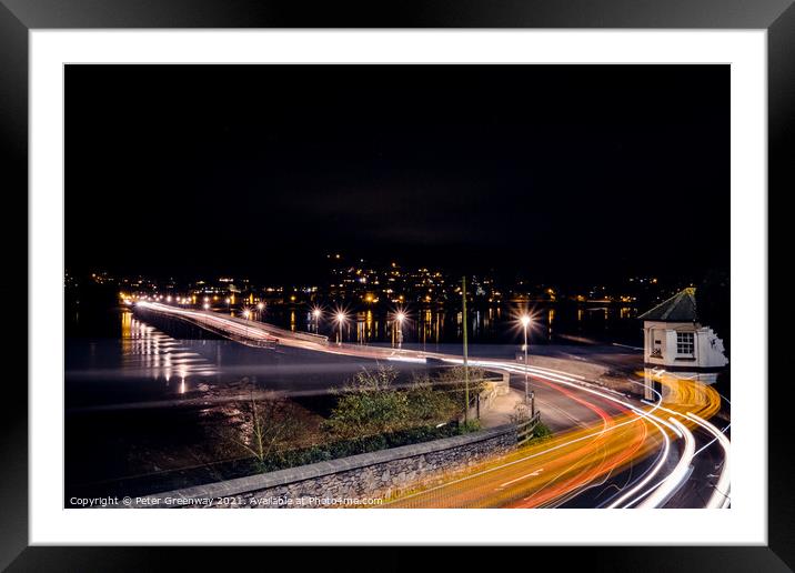 Traffic Light Trails Across The Famous Shaldon Bri Framed Mounted Print by Peter Greenway