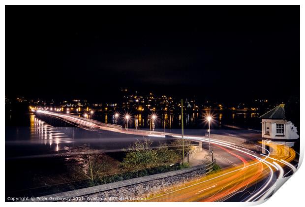 Traffic Light Trails Across The Famous Shaldon Bri Print by Peter Greenway