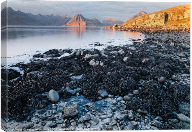 Elgol Beach On The Isle Of Skye, Scotland At Sunset Canvas Print by Peter Greenway