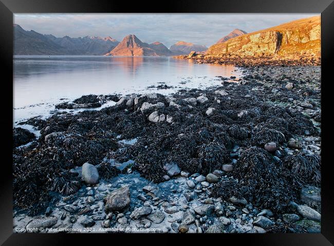 Elgol Beach On The Isle Of Skye, Scotland At Sunset Framed Print by Peter Greenway