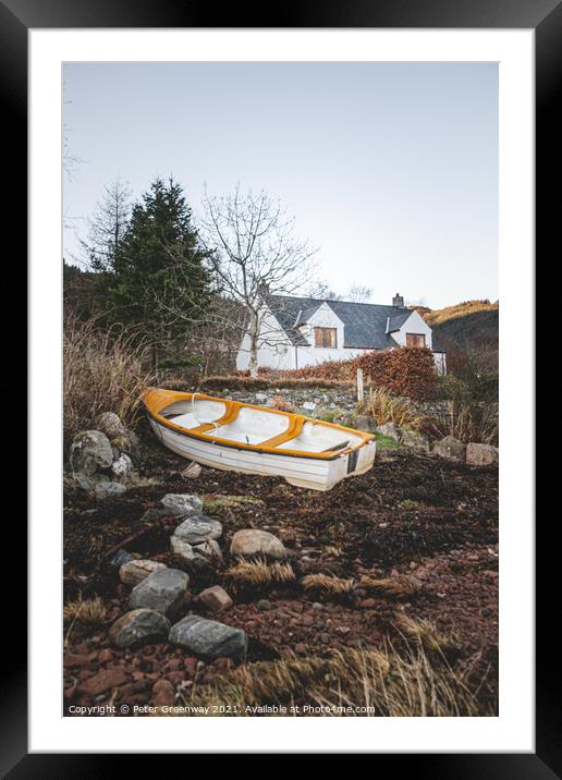 Rowing Boat Beached At Ratagan Beach In The Scottish Highlands Framed Mounted Print by Peter Greenway