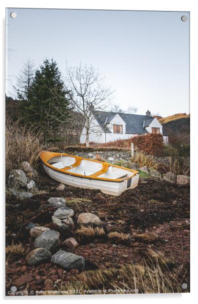 Rowing Boat Beached At Ratagan Beach In The Scottish Highlands Acrylic by Peter Greenway