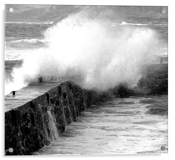 Sea Breaking Over Harbour Wall Acrylic by Tim O'Brien