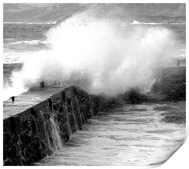 Sea Breaking Over Harbour Wall Print by Tim O'Brien