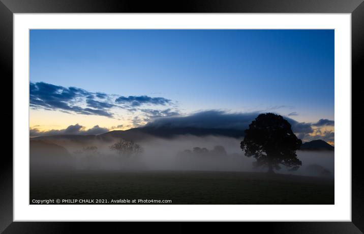 Misty meadow in the lake district near cockermouth Cumbria 227 Framed Mounted Print by PHILIP CHALK