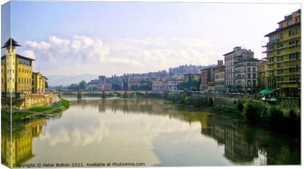 Florence, Italy. View of the River Arno. Canvas Print by Peter Bolton