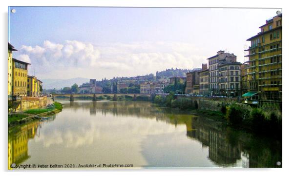 Florence, Italy. View of the River Arno. Acrylic by Peter Bolton