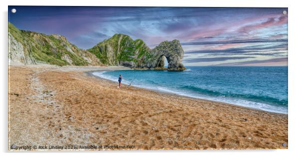 Fishing Durdle Door Acrylic by Rick Lindley