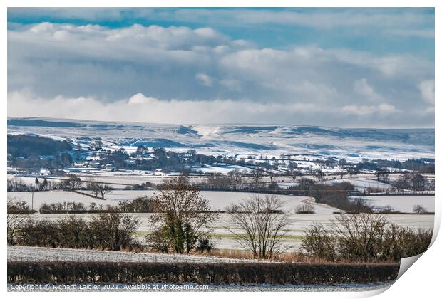 Winter sun on Barningham, Teesdale in the snow Print by Richard Laidler