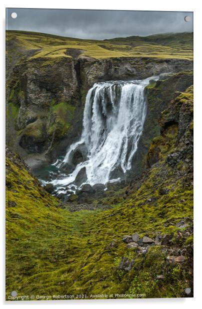 Fagrifoss waterfall Acrylic by George Robertson