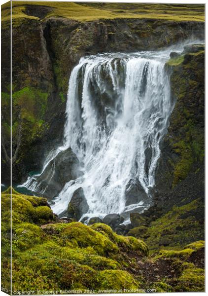 The Beautiful Waterfall (Fagrifoss) Canvas Print by George Robertson