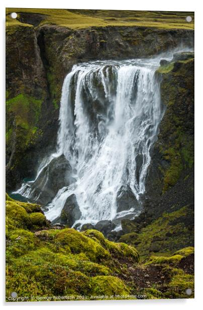 The Beautiful Waterfall (Fagrifoss) Acrylic by George Robertson