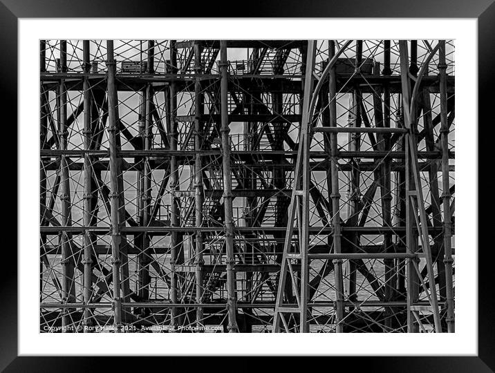 Pier and stair case Monochrome Framed Mounted Print by Rory Hailes