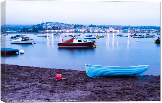 Boats Moored In Teign River Between Shaldon And Te Canvas Print by Peter Greenway