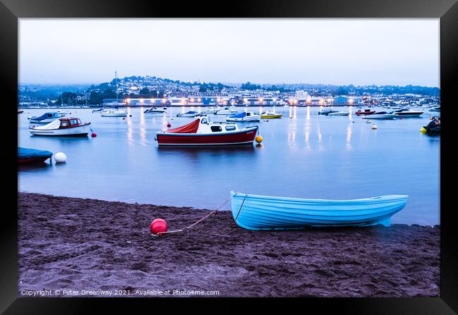 Boats Moored In Teign River Between Shaldon And Te Framed Print by Peter Greenway