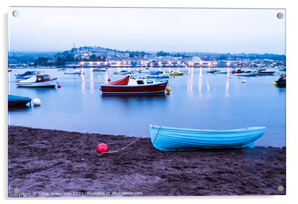Boats Moored In Teign River Between Shaldon And Te Acrylic by Peter Greenway